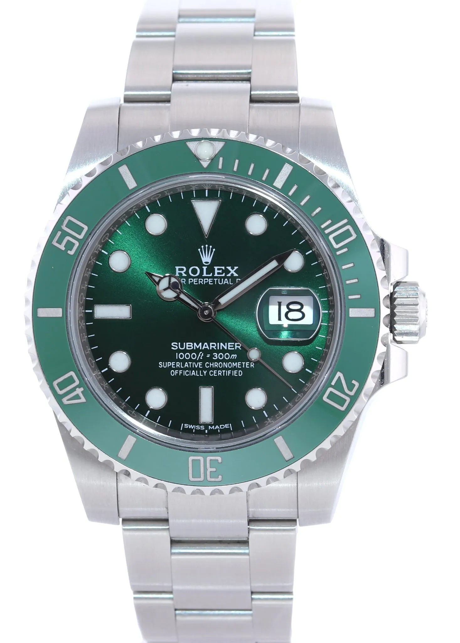 2015 Unpolished PAPERS Rolex submariner Hulk 116610LV Green Dial Ceramic Watch