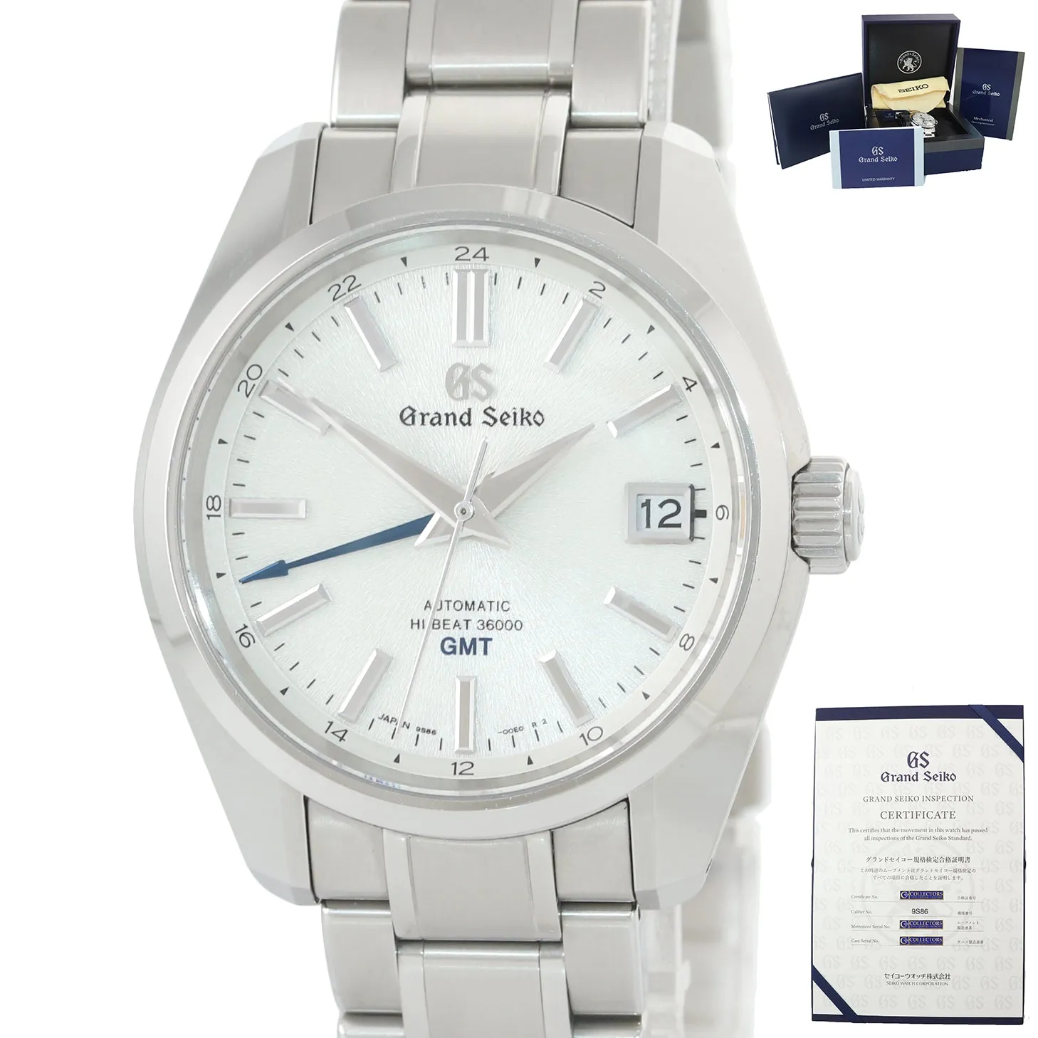 2019 BOX PAPERS Grand Seiko Hi-Beat 36000 GMT SBGJ201 Mt. Iwate Dial Steel Watch