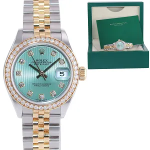 2020-2021 Rolex DateJust 28mm Green Diamond 279383 Gold Steel Jubilee Watch Box
