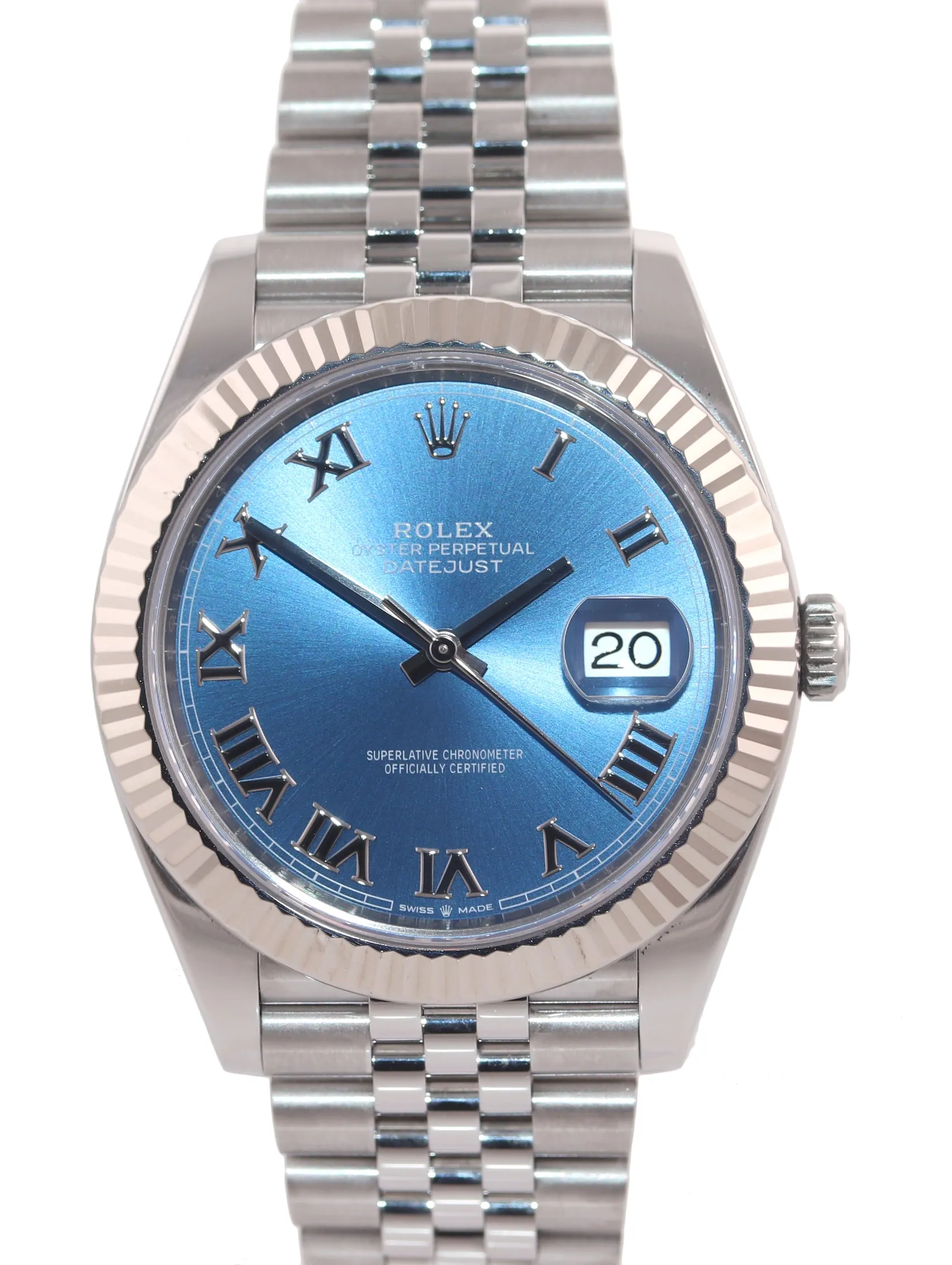 2021 NEW Rolex DateJust 41 Azzuro Blue Roman Jubilee Fluted 126334 Watch Box