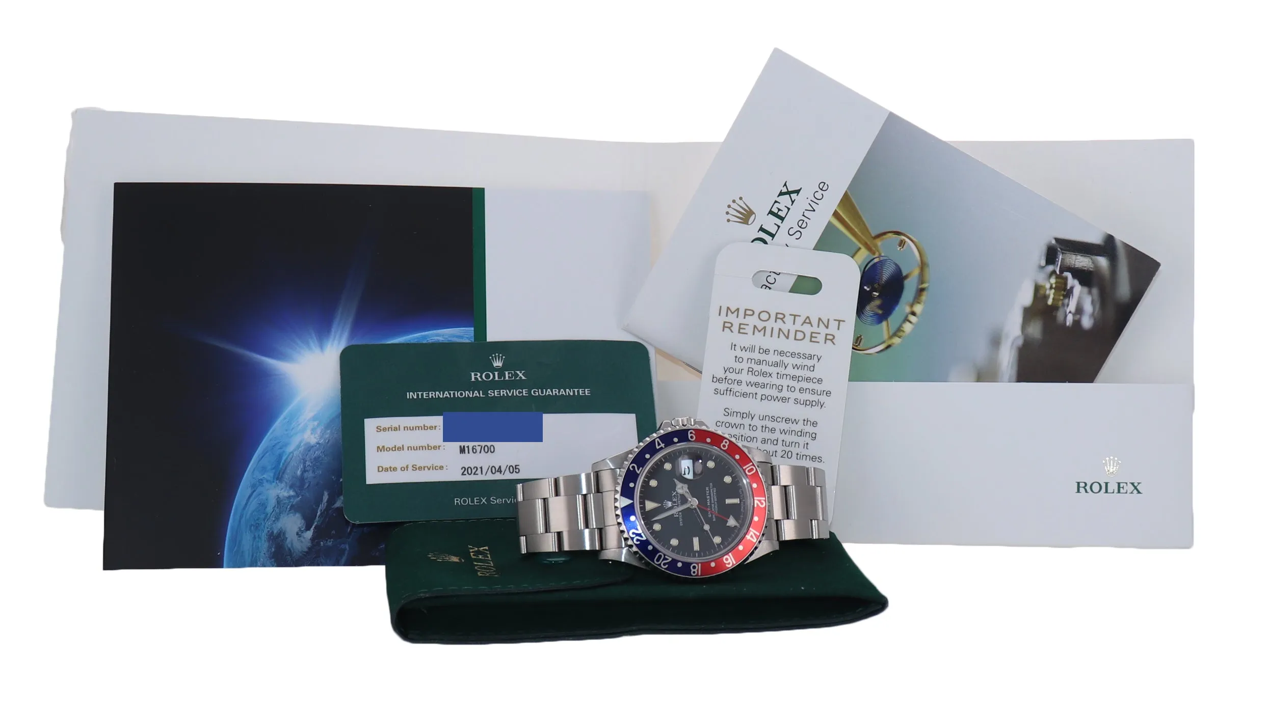2021 RSC SERVICE Rolex GMT-Master Tritium Pepsi Blue Red Steel 40mm 16700 Watch
