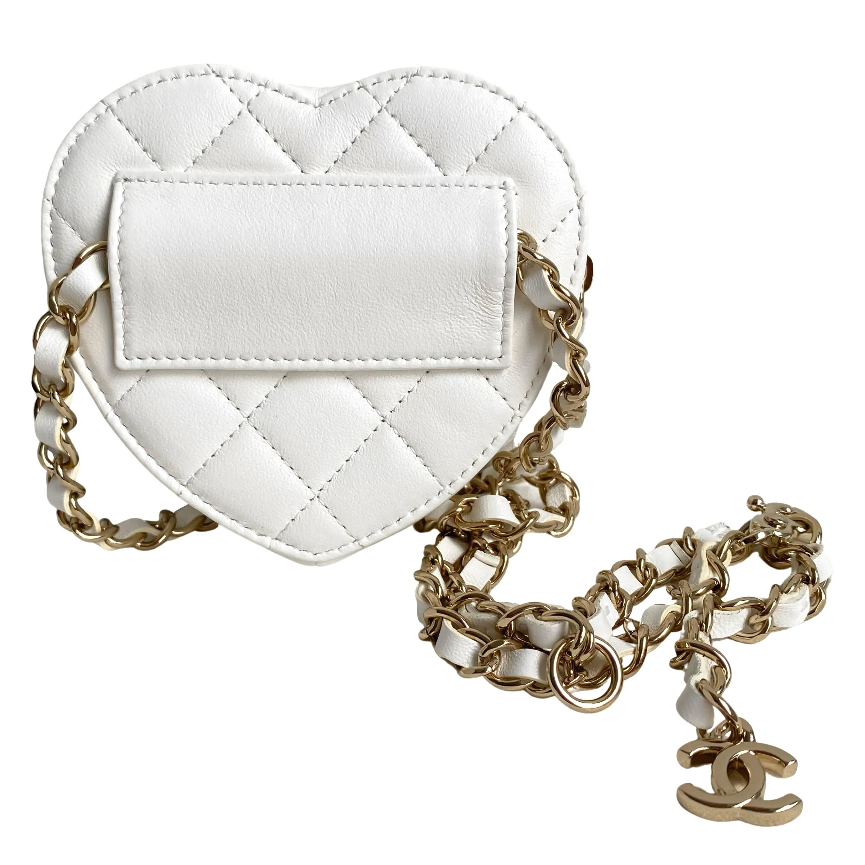 22S Heart Belt Bag in White Lambskin