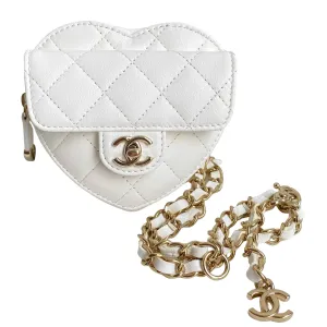 22S Heart Belt Bag in White Lambskin