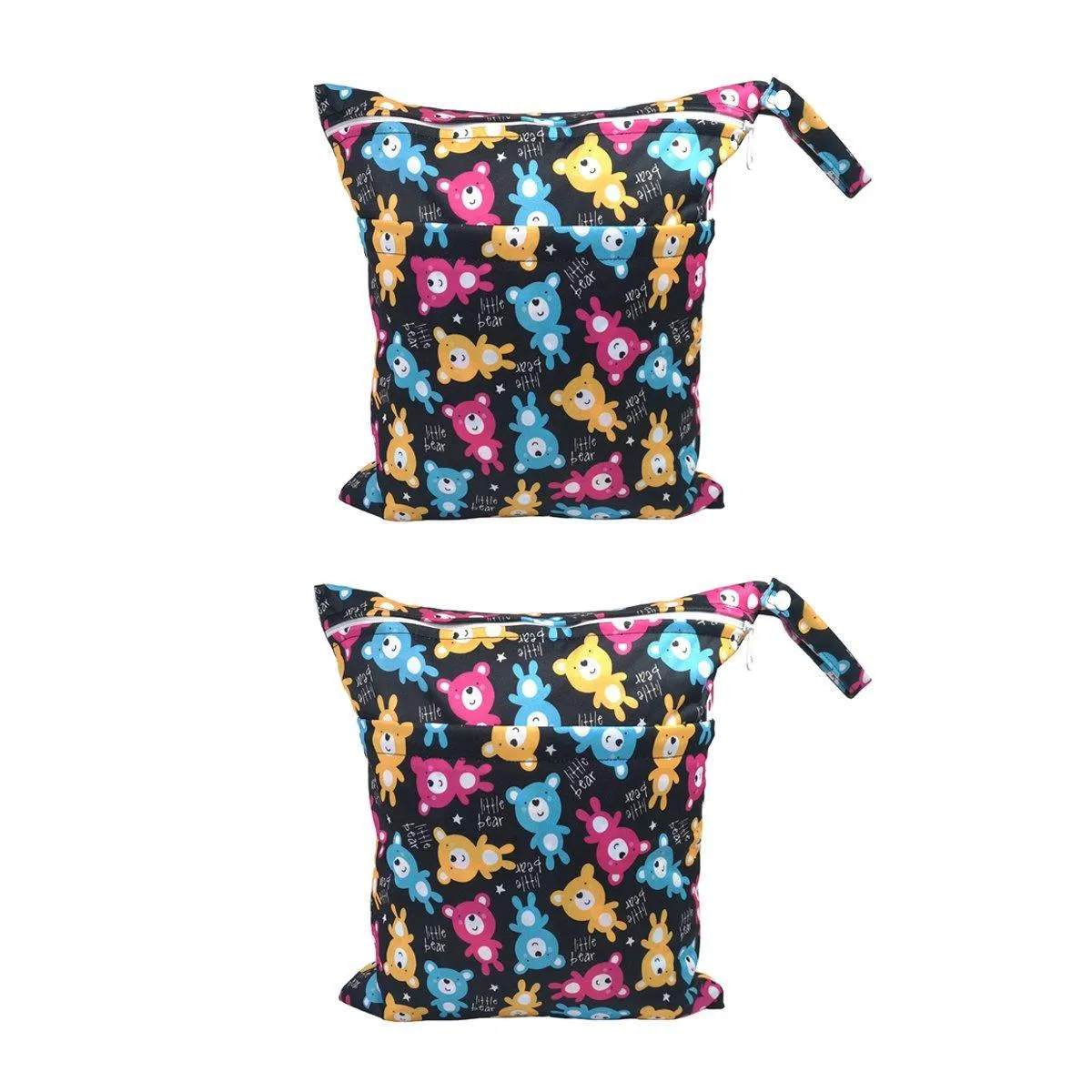 2PCS Cartoon Printed Baby Diaper Bag Double Zipper Washable Storage Organizer