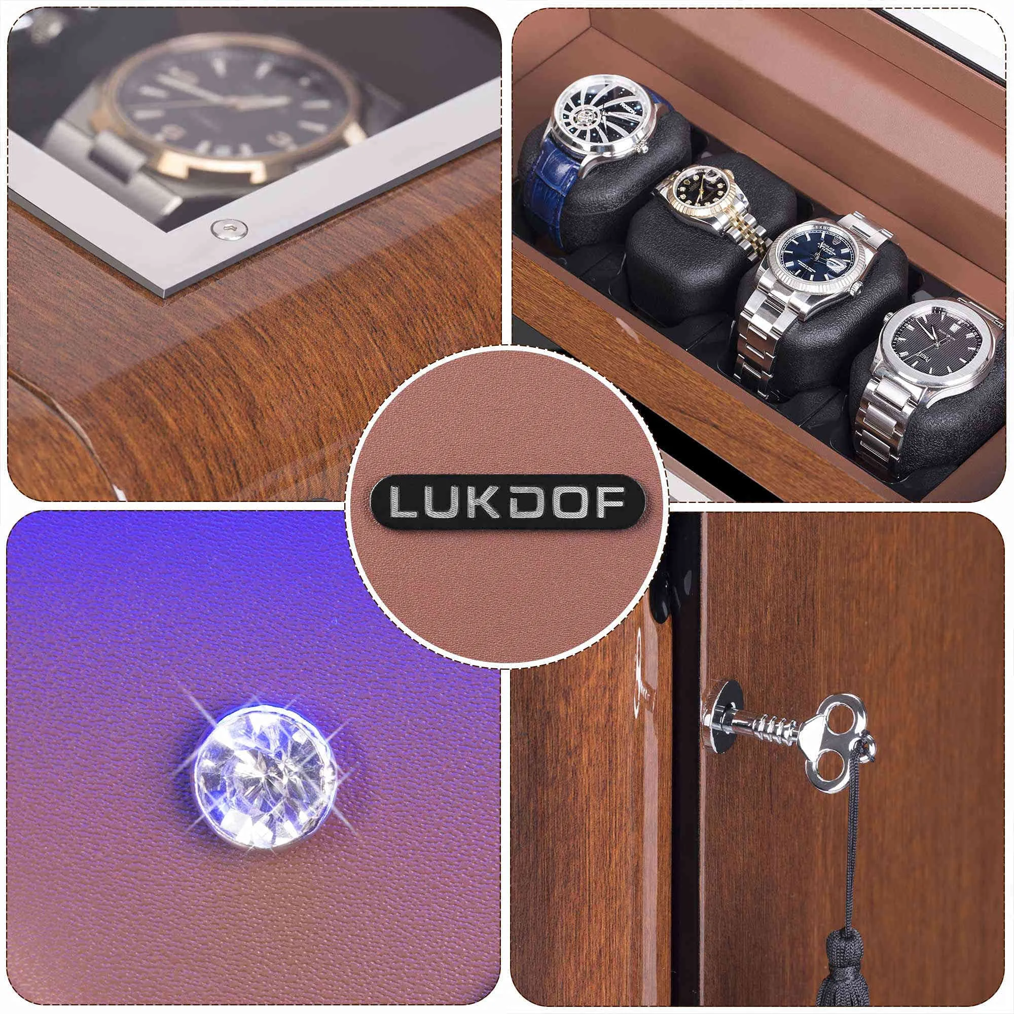 3 4 Walnut Wood Automatic Watch Winder, LUKDOF