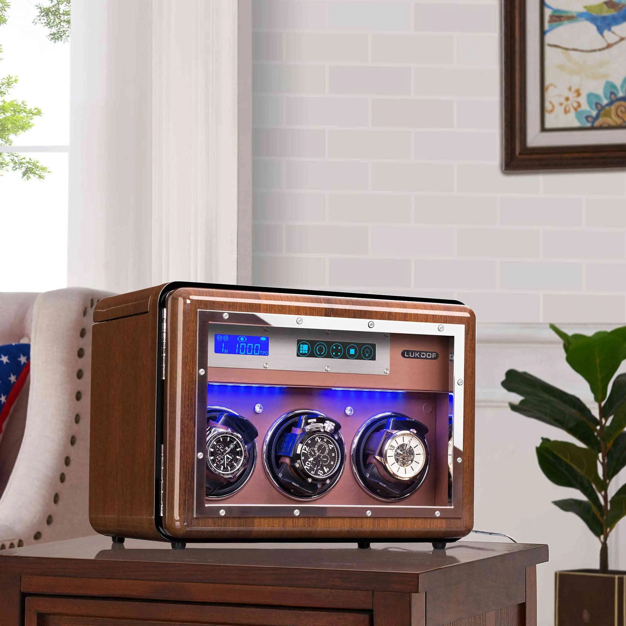 3 4 Walnut Wood Automatic Watch Winder, LUKDOF