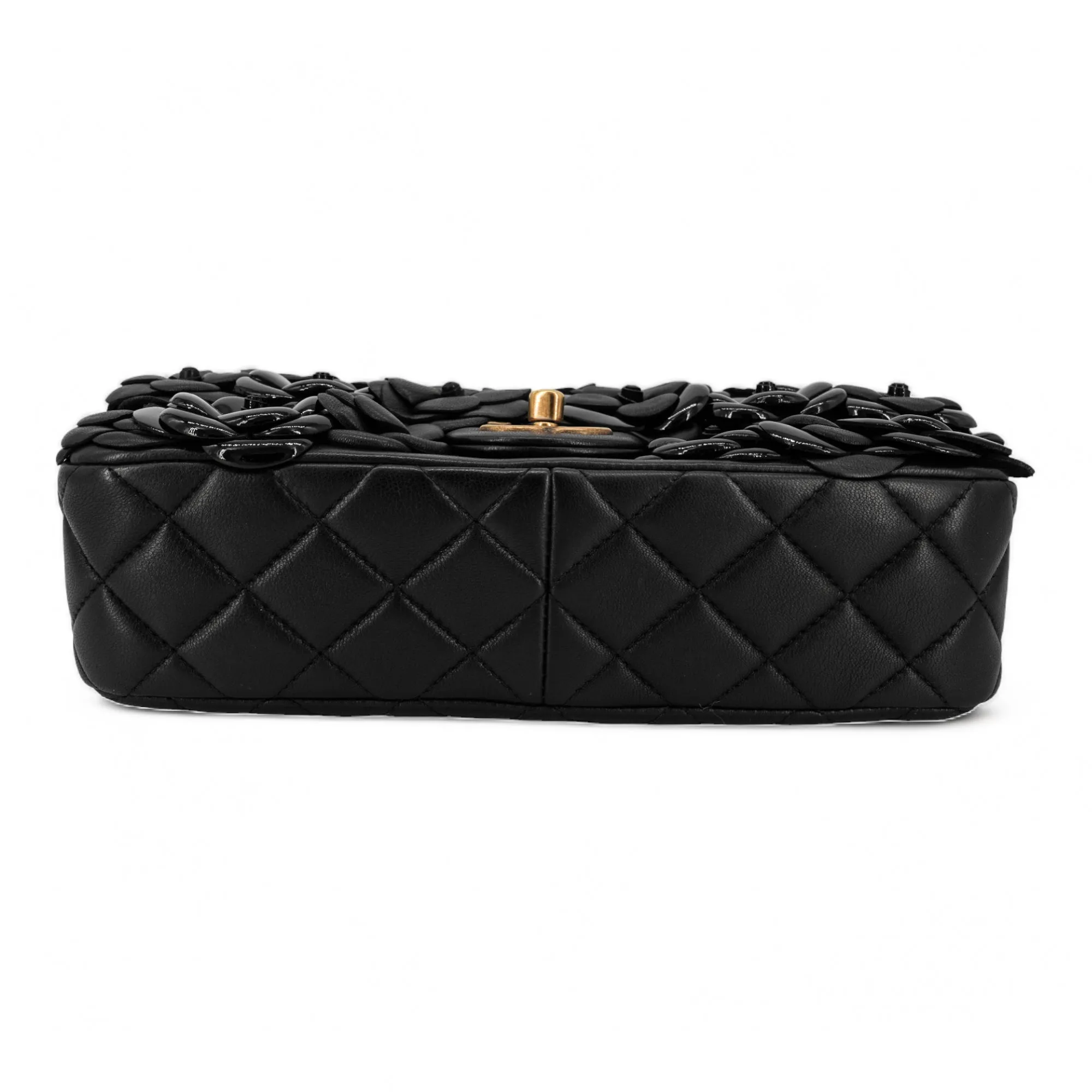 3D Camellia Flowers Black Small Flap Bag