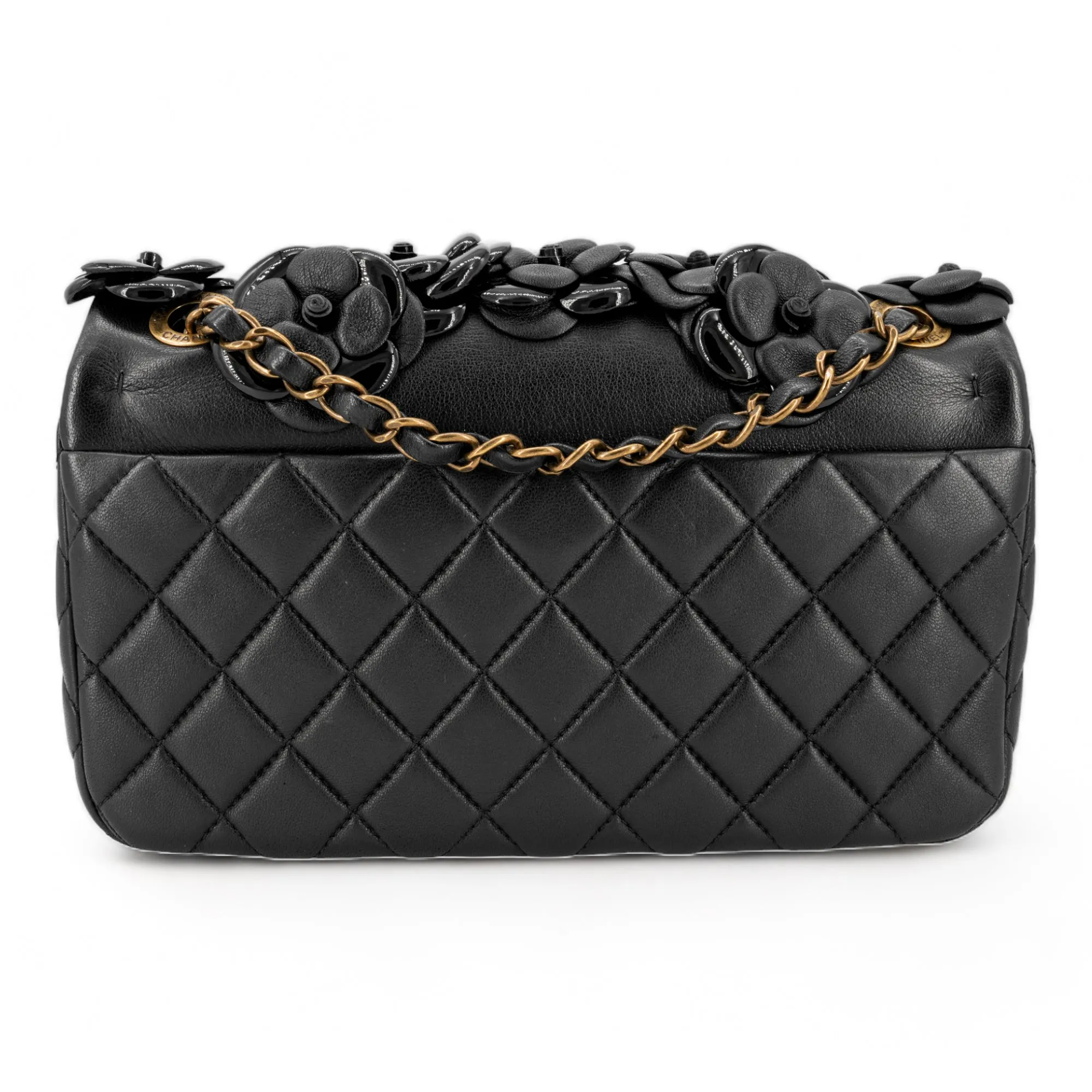 3D Camellia Flowers Black Small Flap Bag