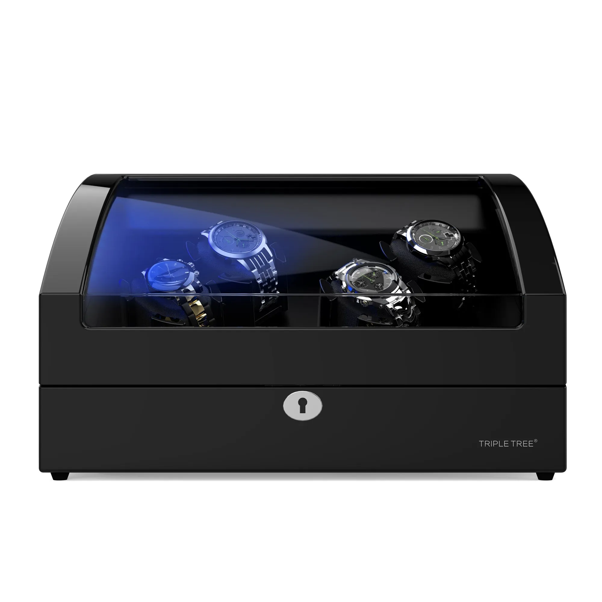 4 Black Piano Wooden Automatic Watch Winder with 6 Storage