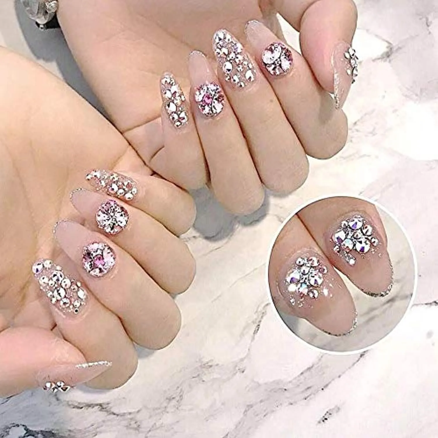 4320pcs Rhinestones for Nails art Rhinestones for Crafts Bulk Nail Gems and Rhinestones Nail Jewels Diamonds for Nails Flatback Round Glass ab Nails Charms for 6 Sizes