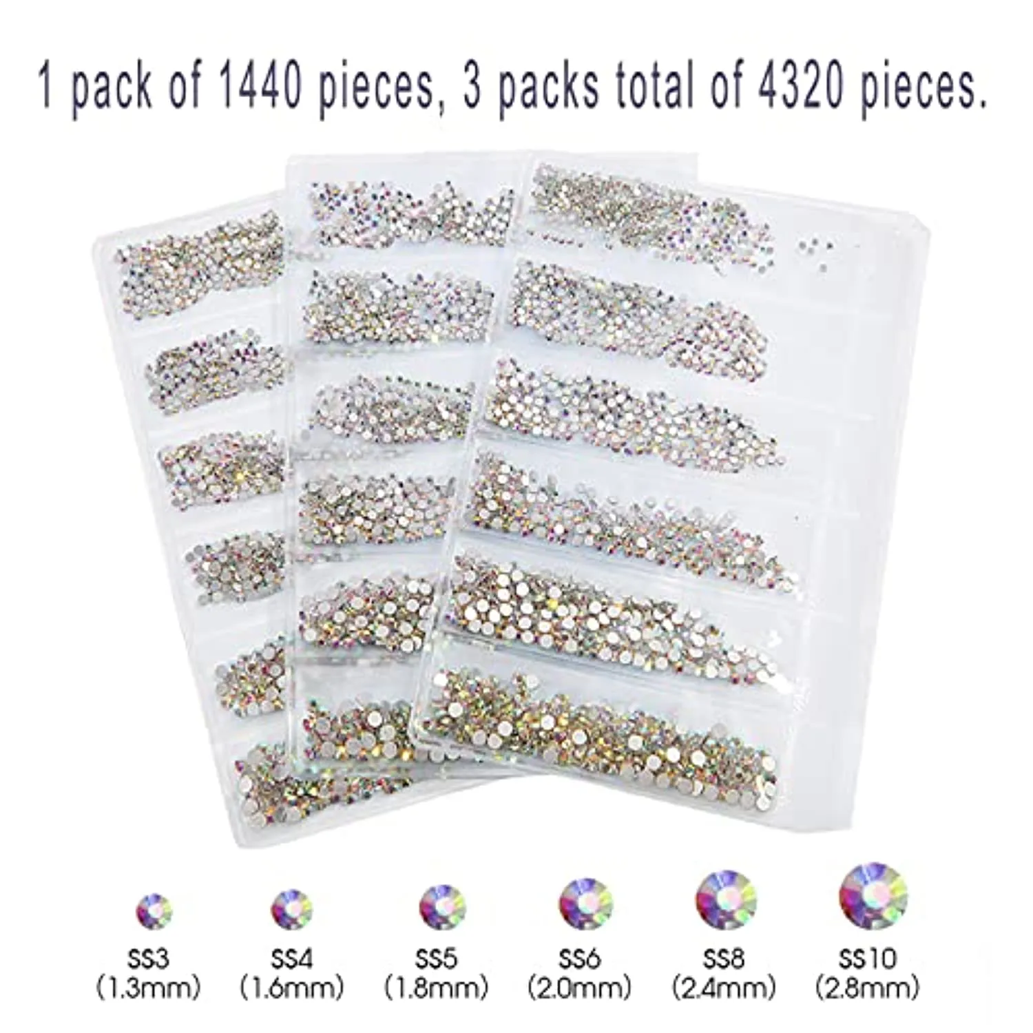 4320pcs Rhinestones for Nails art Rhinestones for Crafts Bulk Nail Gems and Rhinestones Nail Jewels Diamonds for Nails Flatback Round Glass ab Nails Charms for 6 Sizes