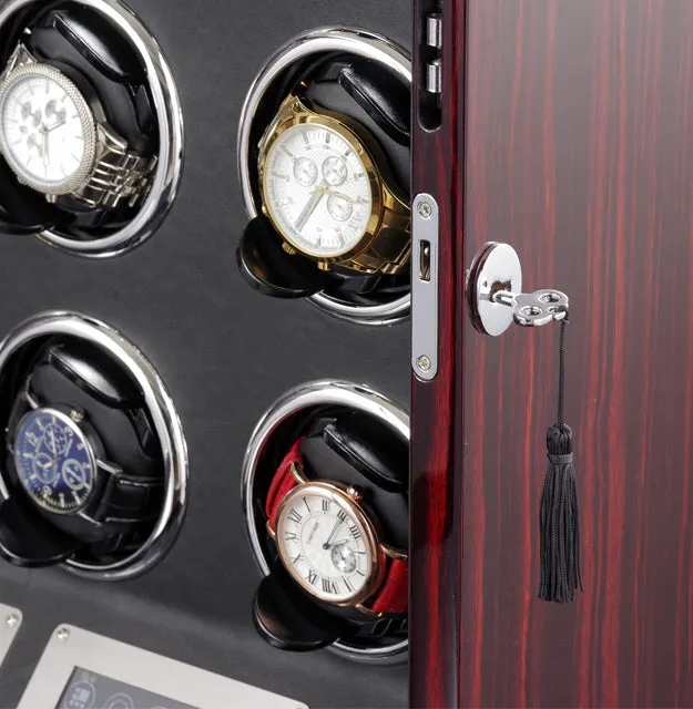 9 0 Watches Automatic Watch Winder Box With LED Lights Motor Control Wooden Bobbin Winder