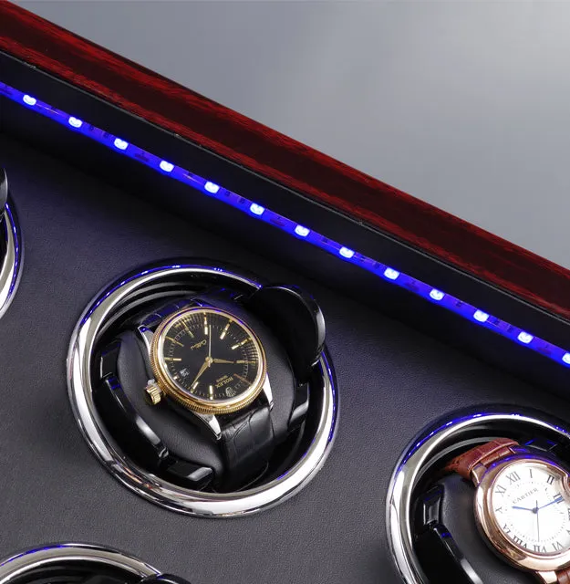 9 0 Watches Automatic Watch Winder Box With LED Lights Motor Control Wooden Bobbin Winder