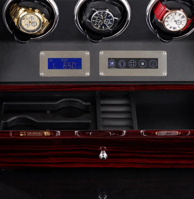 9 0 Watches Automatic Watch Winder Box With LED Lights Motor Control Wooden Bobbin Winder