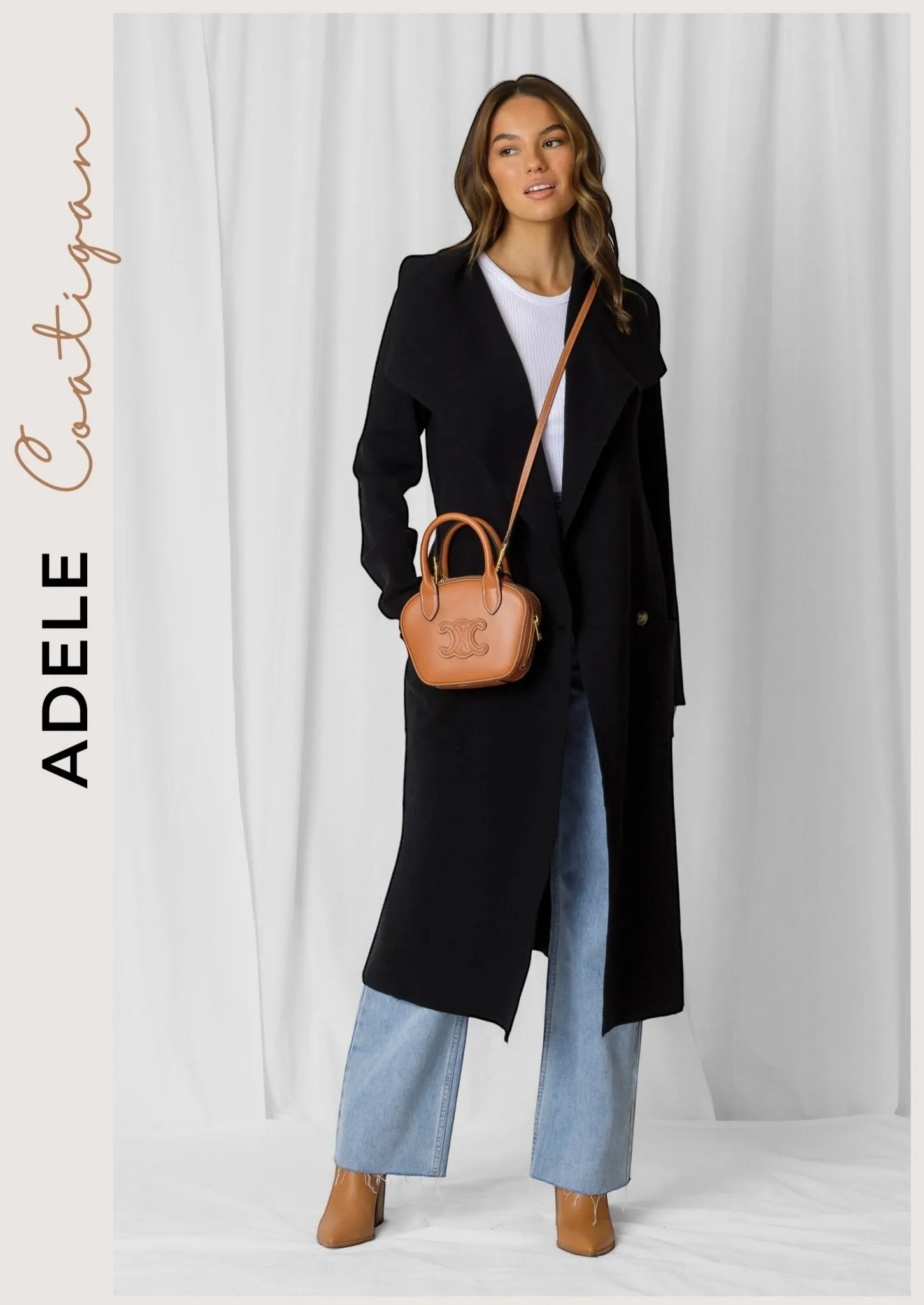 ADELE WIDE COLLAR POCKETED LONG COATIGAN