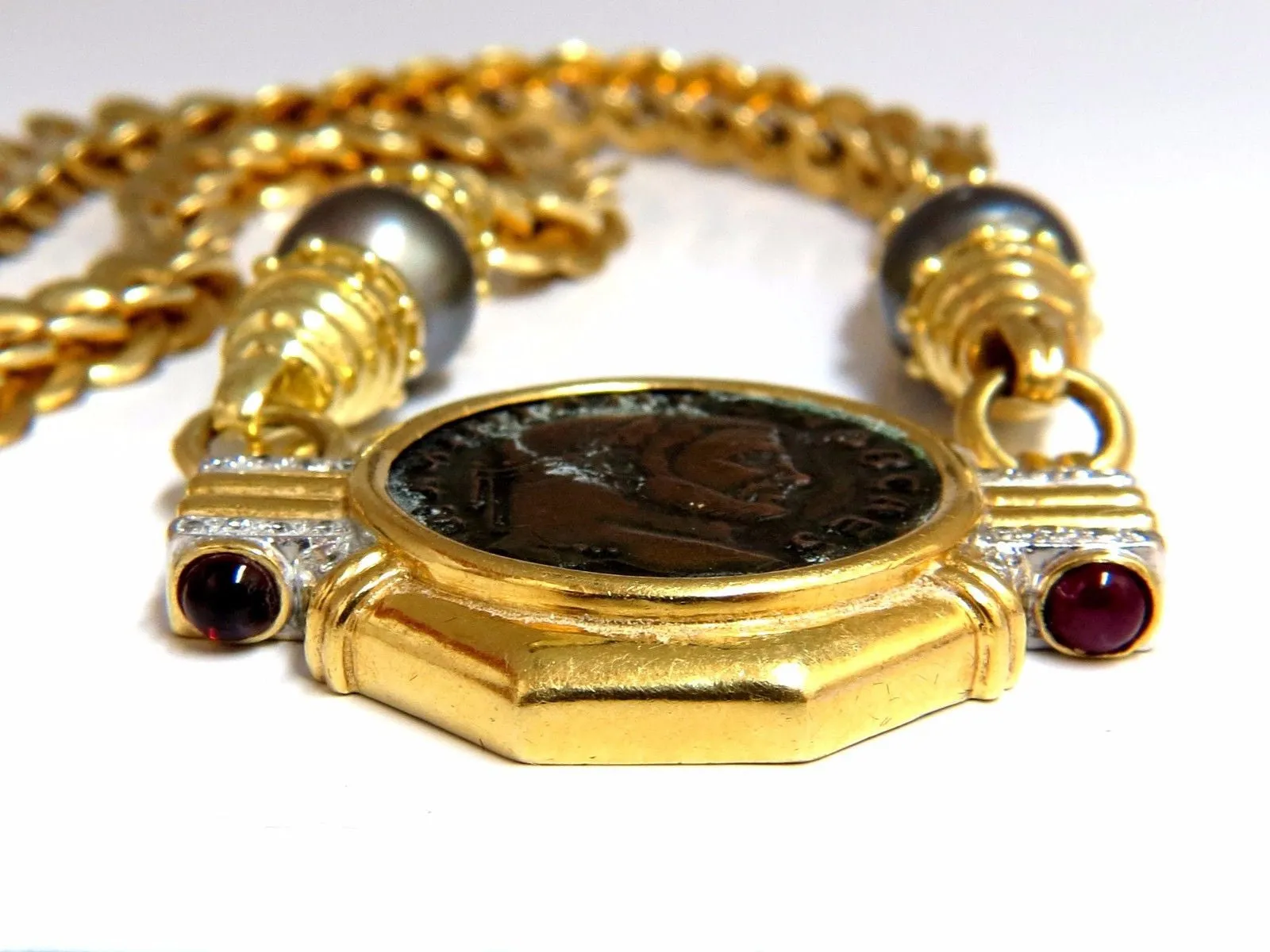 Ancient Athens Greek Coin Baraka Diamonds Necklace Vintage 14 / 18kt.