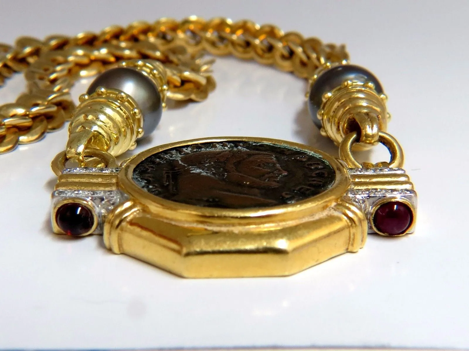 Ancient Athens Greek Coin Baraka Diamonds Necklace Vintage 14 / 18kt.