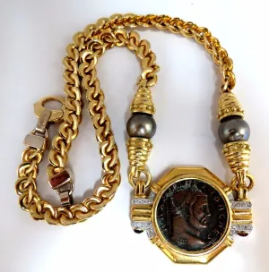 Ancient Athens Greek Coin Baraka Diamonds Necklace Vintage 14 / 18kt.