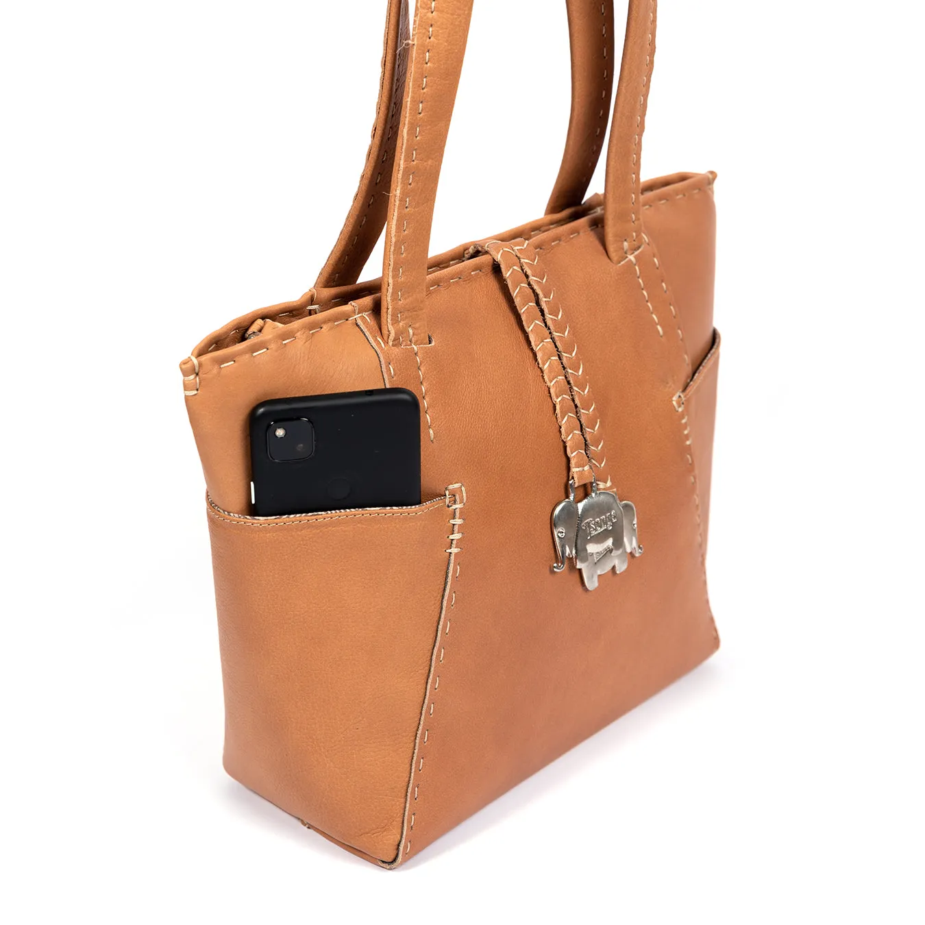 Anesu : Ladies Leather Shopper Handbag in Tan Vintage