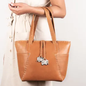 Anesu : Ladies Leather Shopper Handbag in Tan Vintage