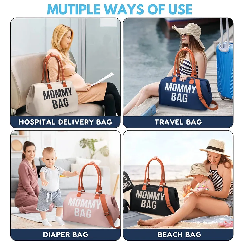 ANYMOM Mommy Diaper Bag Black Handbag 5 pcs Set with Portable Changing Pad Adjustable and Removable Strap Mommy Maternity Bag