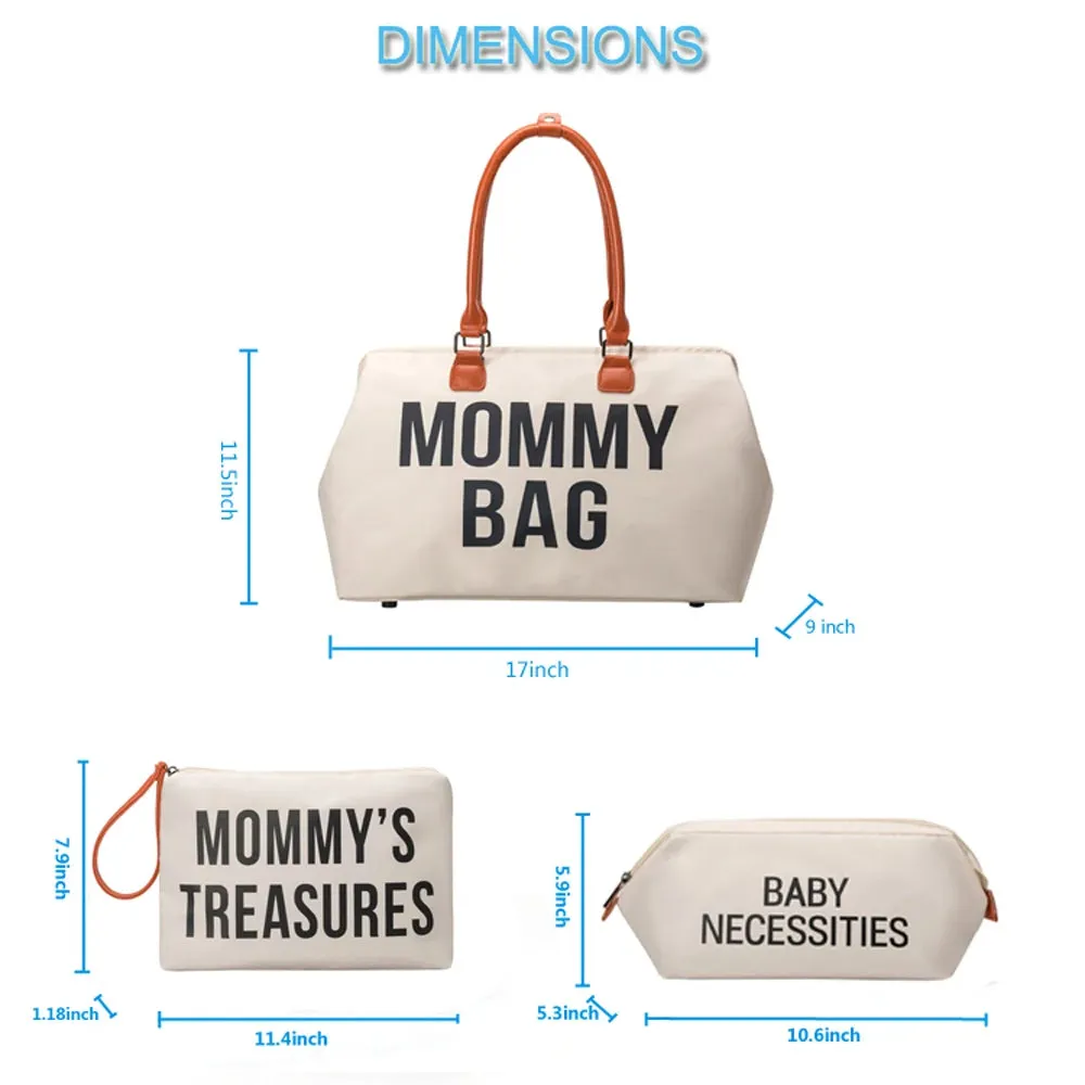 ANYMOM Mommy Diaper Bag Black Handbag 5 pcs Set with Portable Changing Pad Adjustable and Removable Strap Mommy Maternity Bag