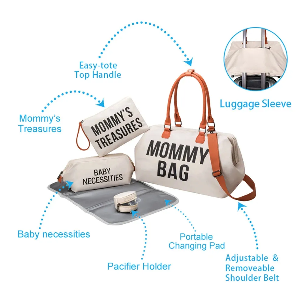 ANYMOM Mommy Diaper Bag Black Handbag 5 pcs Set with Portable Changing Pad Adjustable and Removable Strap Mommy Maternity Bag