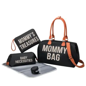 ANYMOM Mommy Diaper Bag Black Handbag 5 pcs Set with Portable Changing Pad Adjustable and Removable Strap Mommy Maternity Bag
