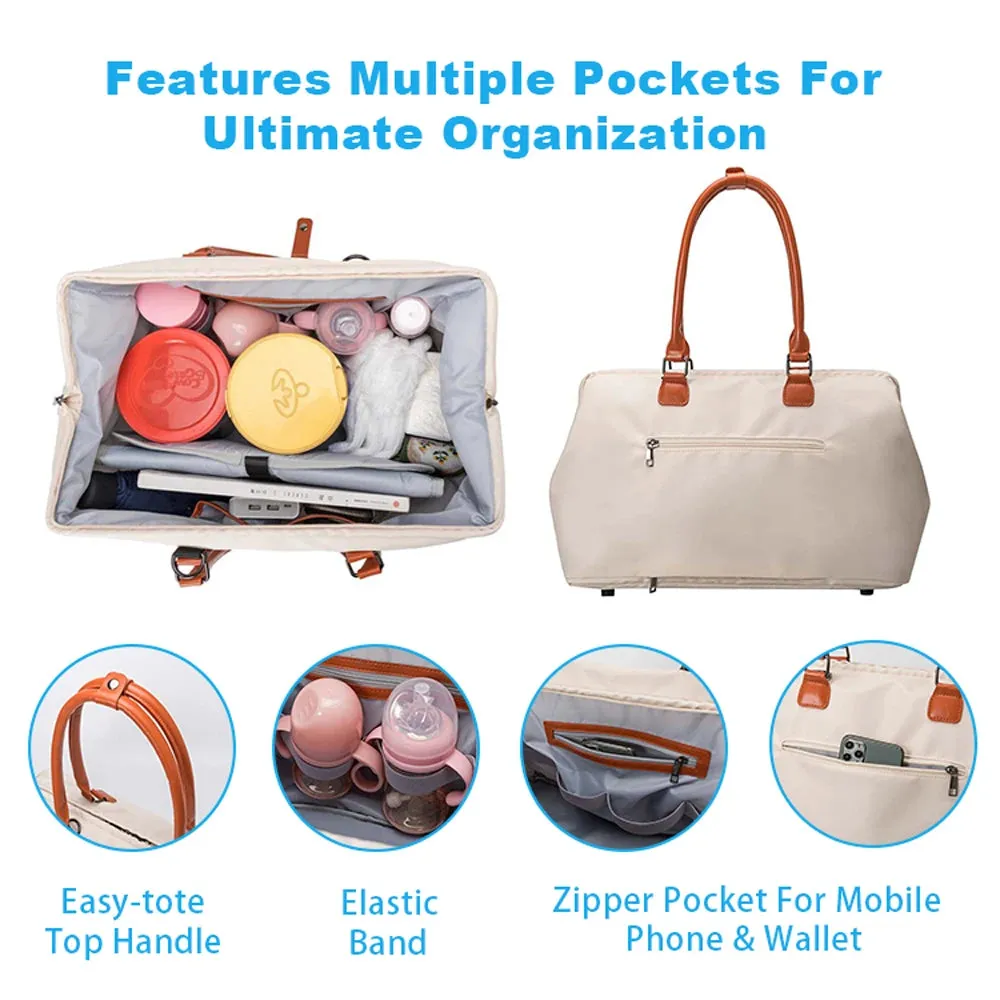ANYMOM Mommy Diaper Bag Black Handbag 5 pcs Set with Portable Changing Pad Adjustable and Removable Strap Mommy Maternity Bag