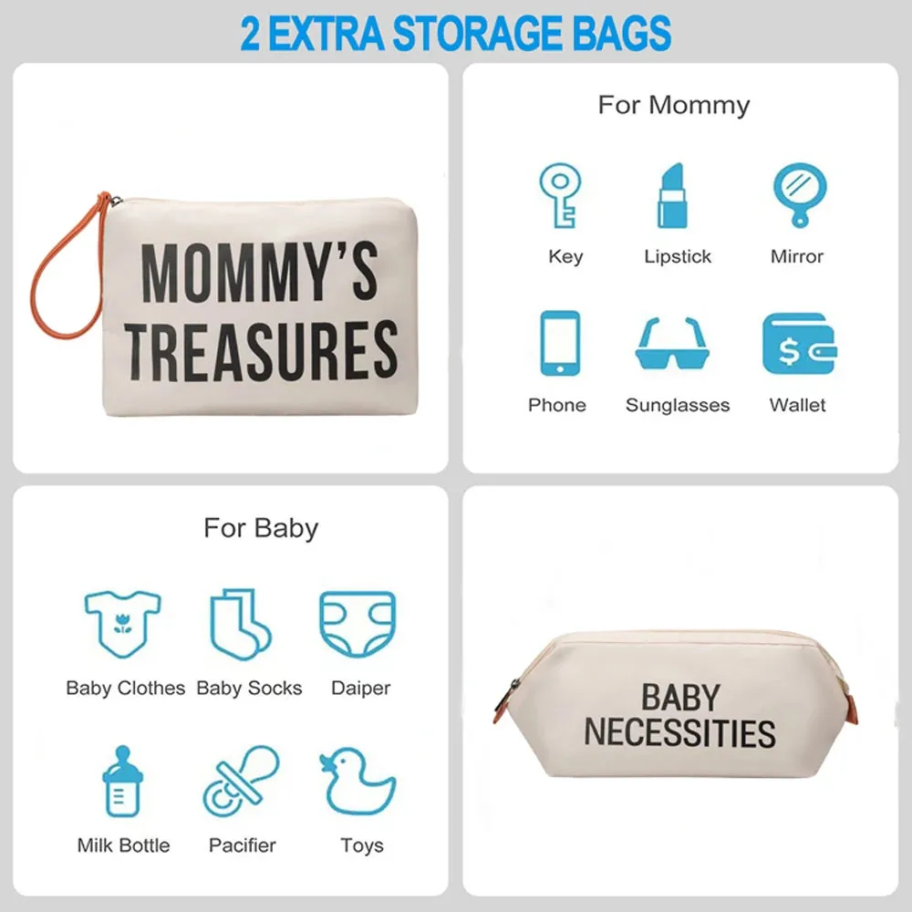 ANYMOM Mommy Diaper Bag Black Handbag 5 pcs Set with Portable Changing Pad Adjustable and Removable Strap Mommy Maternity Bag
