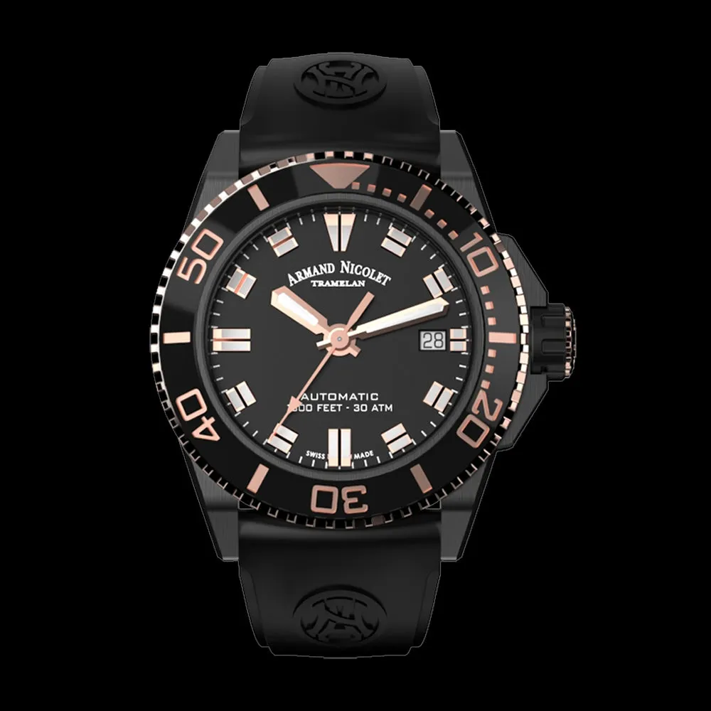 ARMAND NICOLET JS9-41 MEN'S AUTOMATIC BLACK STRAP BLACK DIAL WATCH