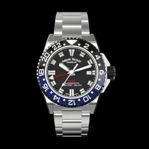 ARMAND NICOLET JS9-41 MEN'S AUTOMATIC STEEL BRACELET BLACK DIAL WATCH