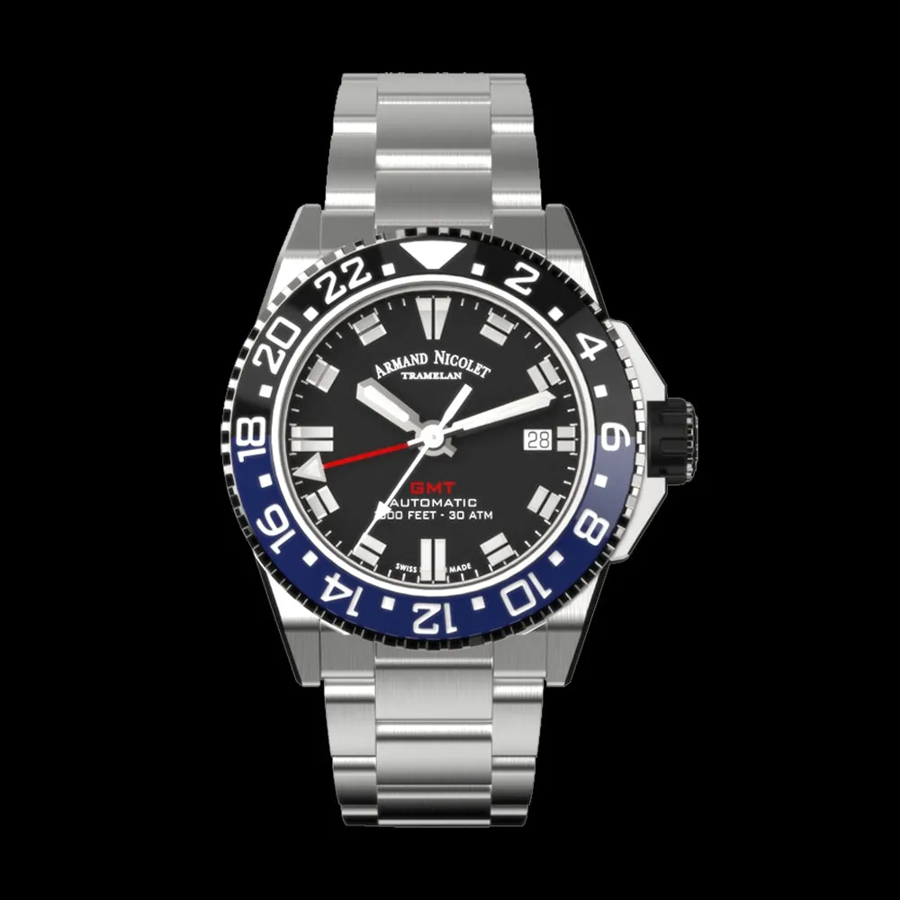 ARMAND NICOLET JS9-41 MEN'S AUTOMATIC STEEL BRACELET BLACK DIAL WATCH