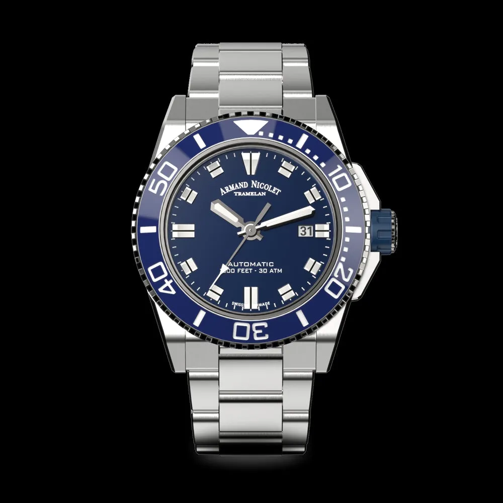 ARMAND NICOLET JS9-44 MEN'S AUTOMATIC STEEL BRACELET BLUE DIAL WATCH