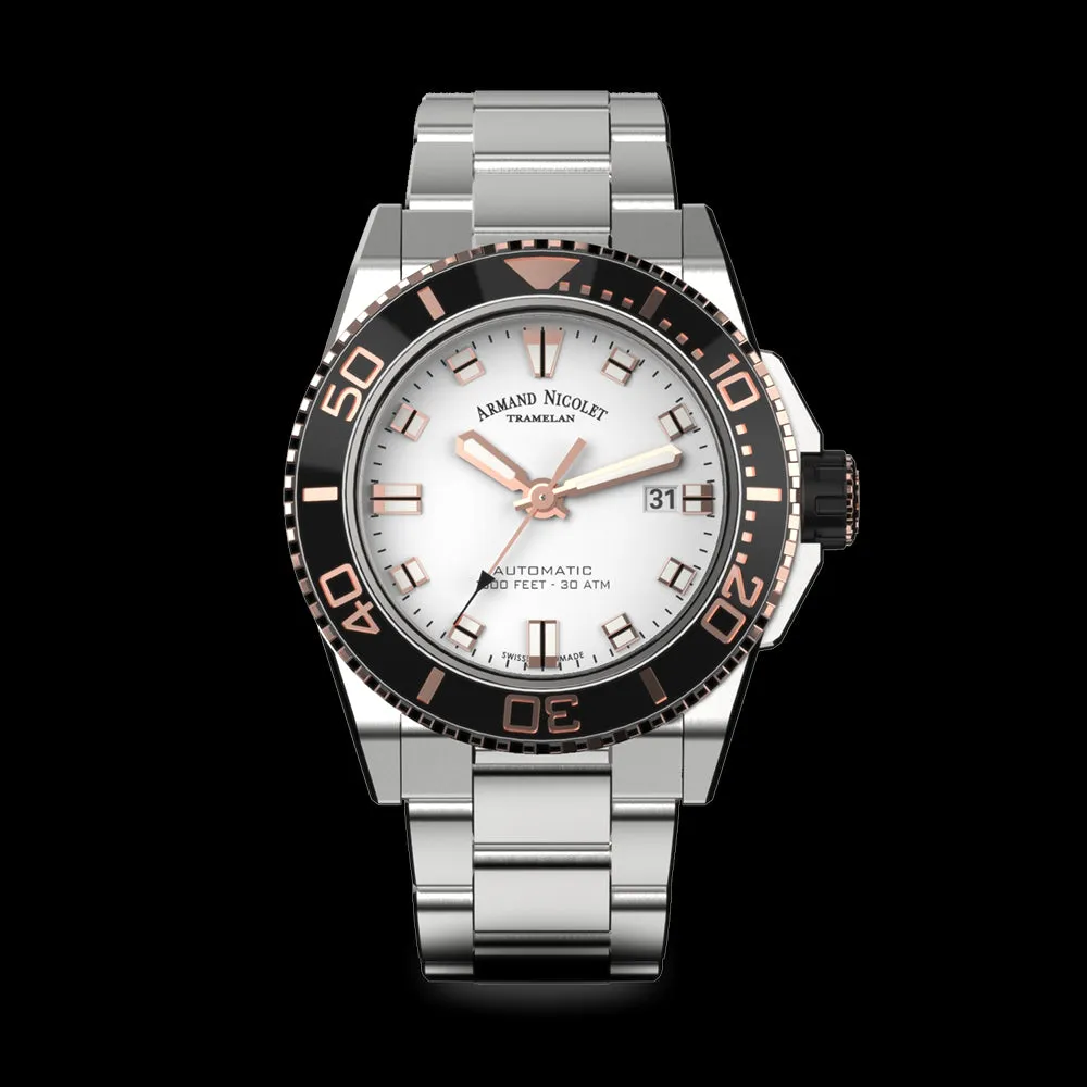 ARMAND NICOLET JS9-44 MEN'S AUTOMATIC STEEL BRACELET SILVER DIAL WATCH