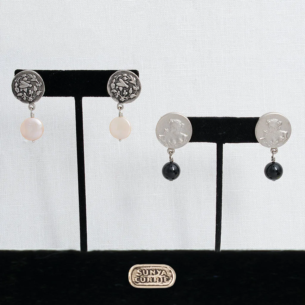 Art Nouveau Woman / Bee and Flower Post Earrings