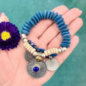 Ashanti Glass Vintage Coin Stretch Bracelet