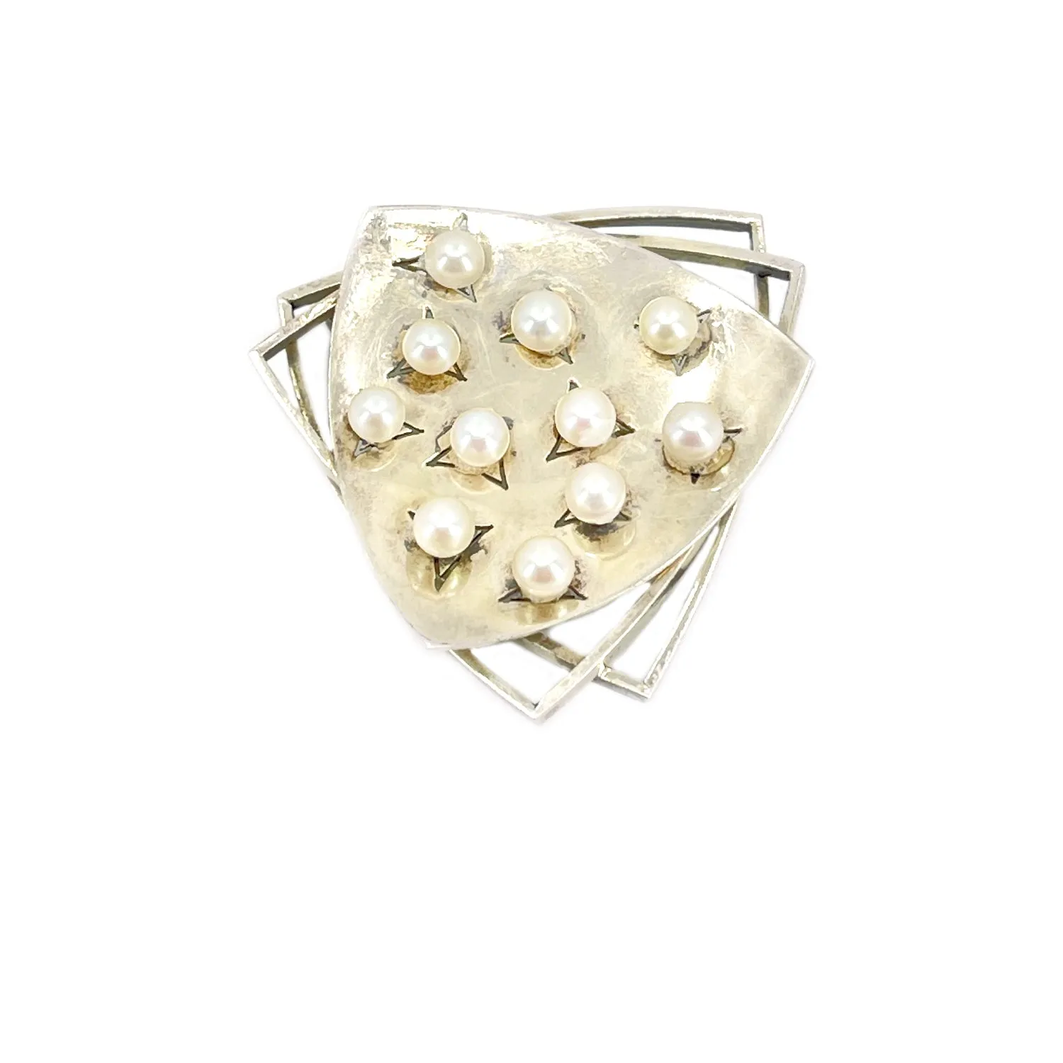 Atomic Era Modernist Japanese Saltwater Akoya Pearl Vintage Brooch- 835 Coin Silver