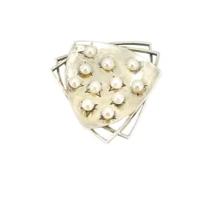 Atomic Era Modernist Japanese Saltwater Akoya Pearl Vintage Brooch- 835 Coin Silver