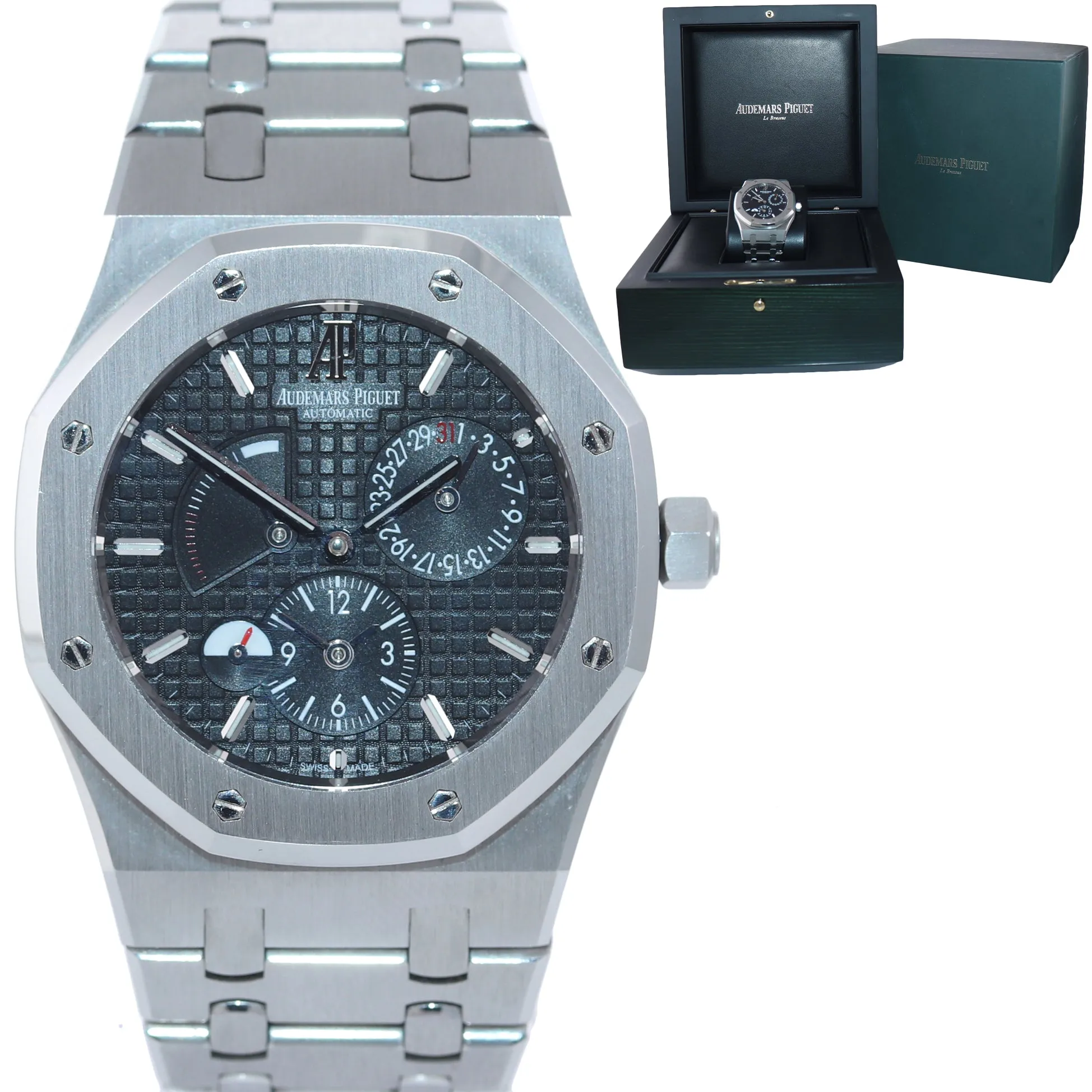 Audemars Piguet AP Royal Oak 39 Dual Time Power Reserve Black 26120 Watch Box