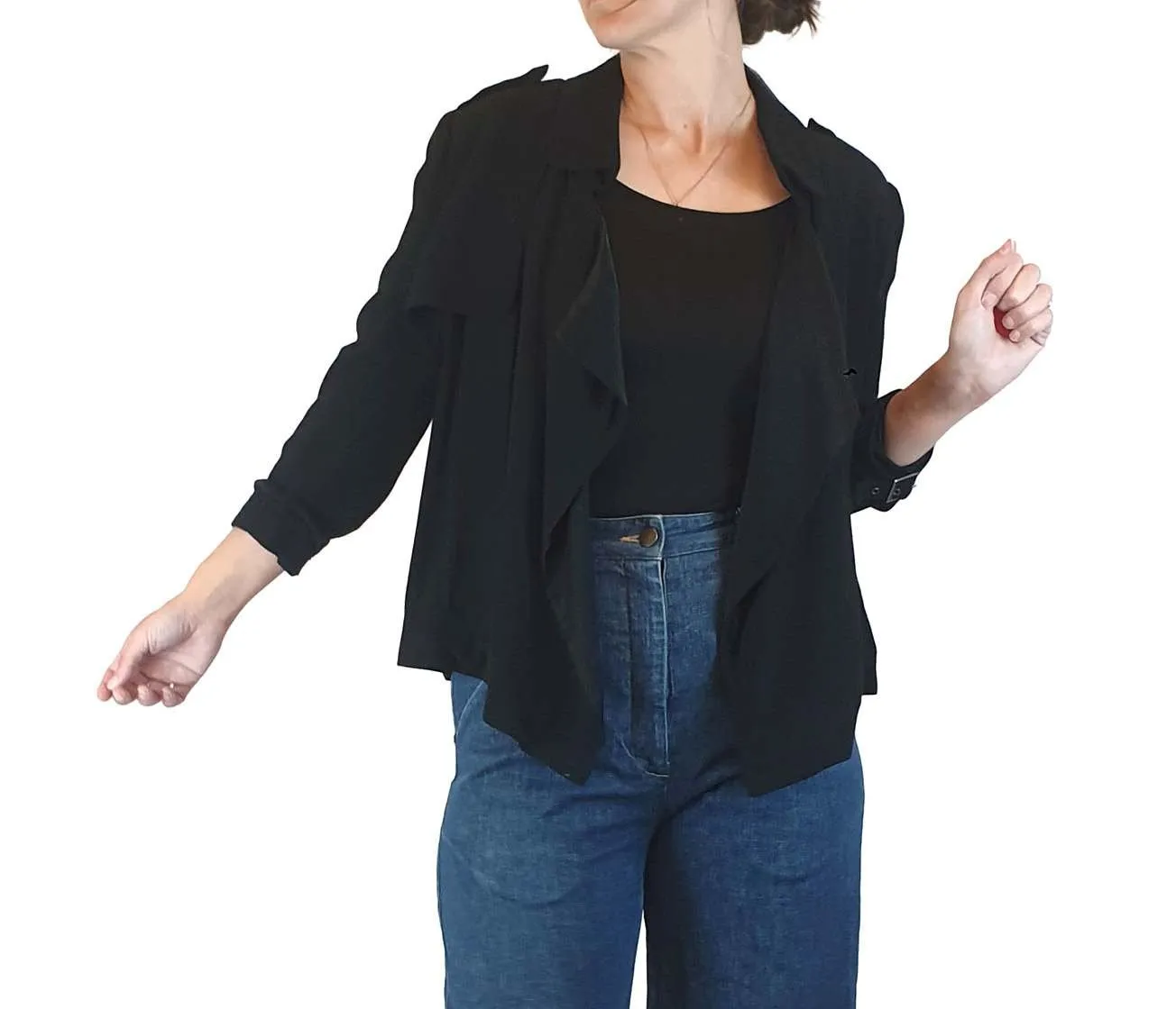 ba&sh black cropped jacket with trench coat-llike detail size 1 (best fits size 8)