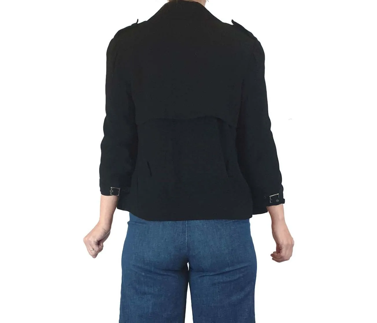 ba&sh black cropped jacket with trench coat-llike detail size 1 (best fits size 8)