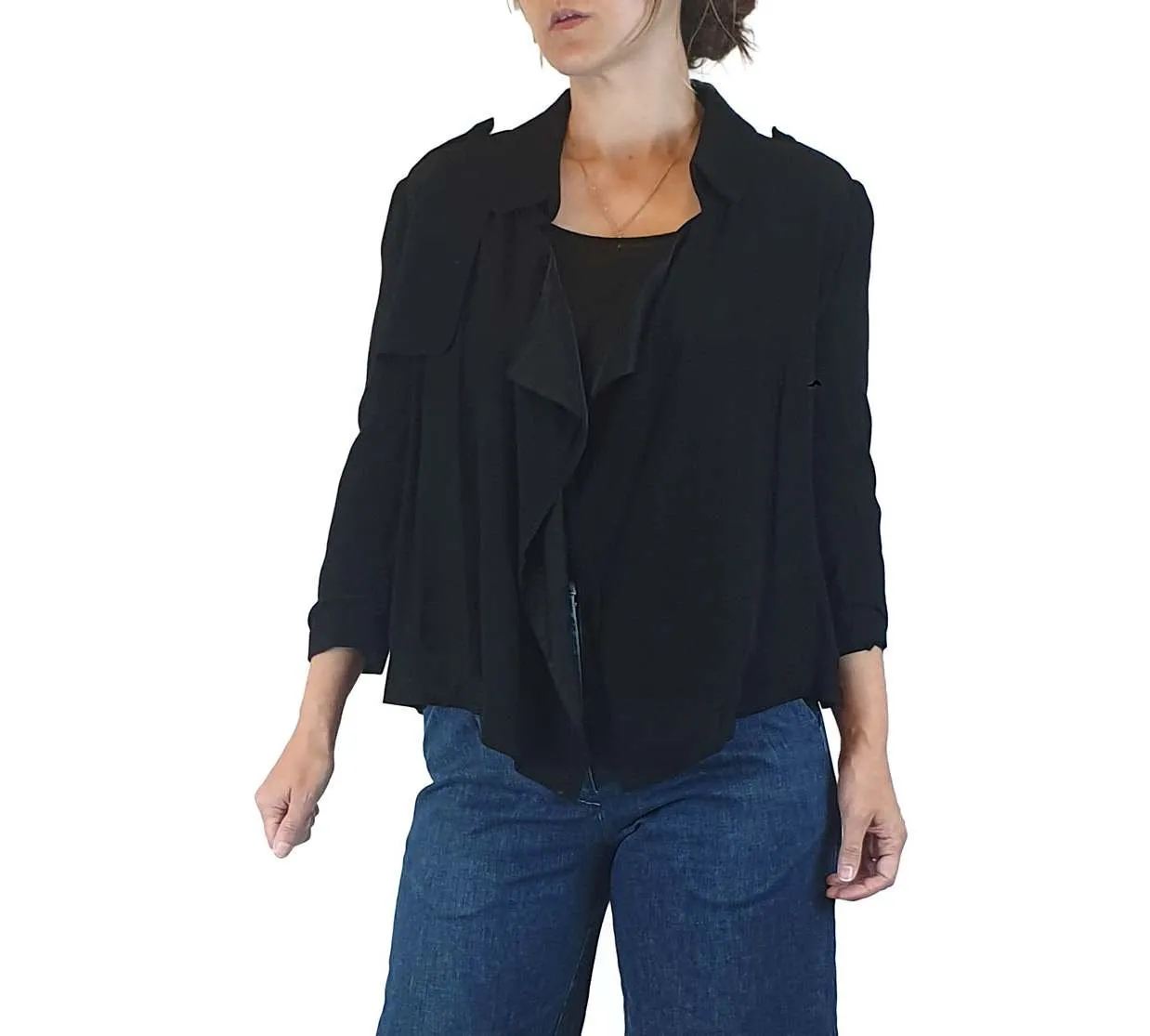 ba&sh black cropped jacket with trench coat-llike detail size 1 (best fits size 8)