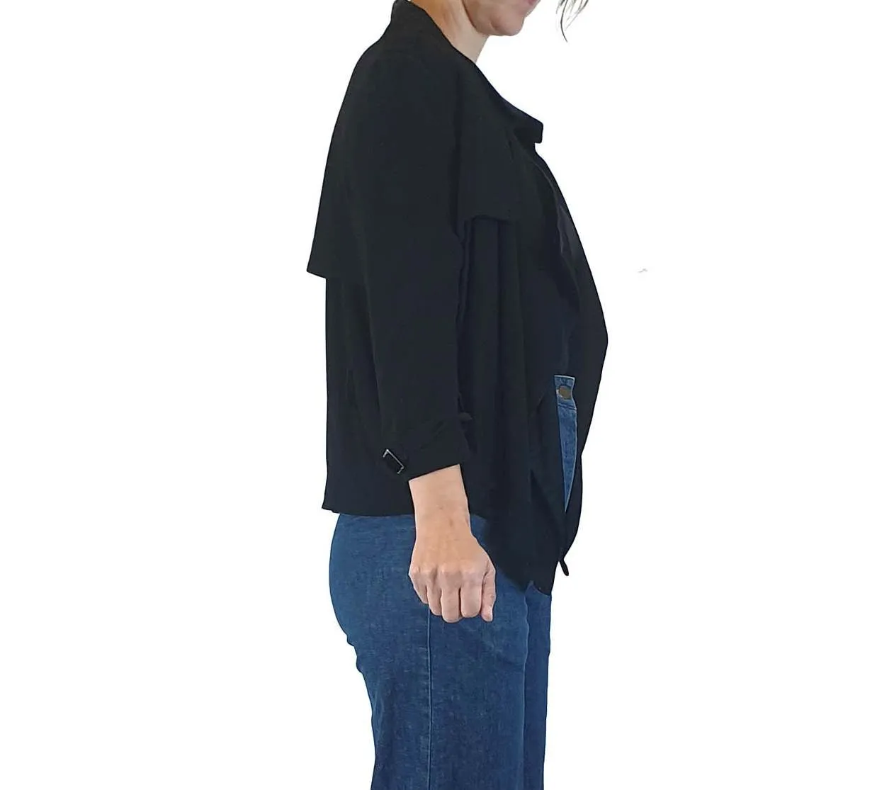 ba&sh black cropped jacket with trench coat-llike detail size 1 (best fits size 8)