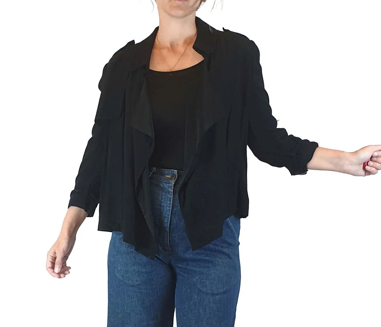 ba&sh black cropped jacket with trench coat-llike detail size 1 (best fits size 8)