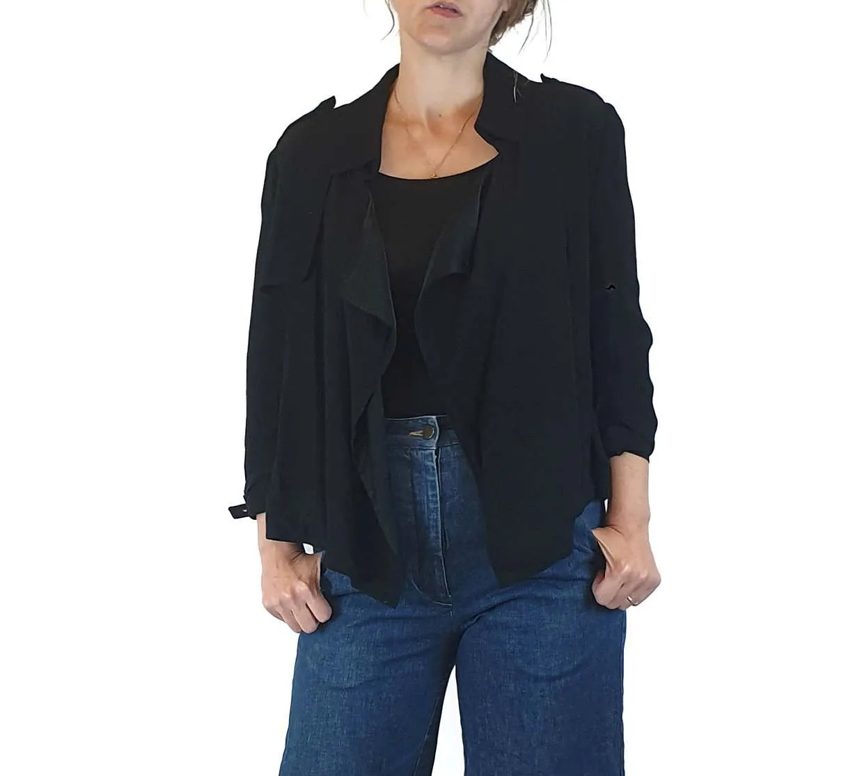 ba&sh black cropped jacket with trench coat-llike detail size 1 (best fits size 8)