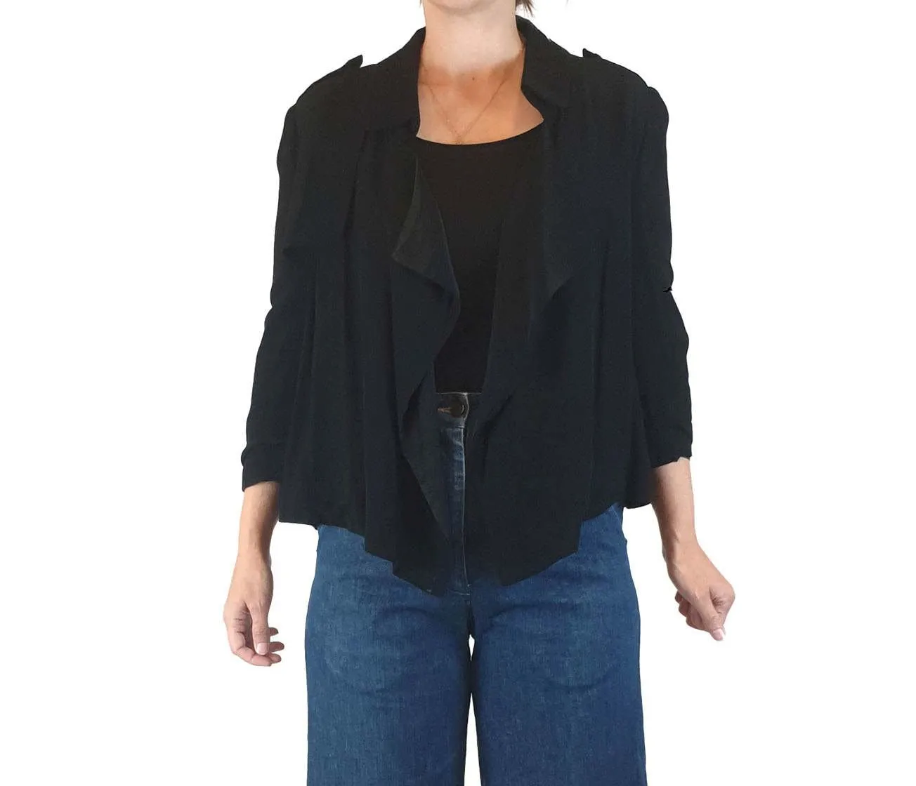 ba&sh black cropped jacket with trench coat-llike detail size 1 (best fits size 8)