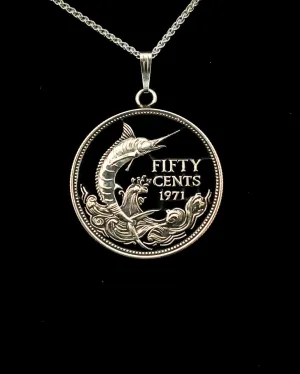 Bahamas - Silver Cut Coin Pendant with Swordfish