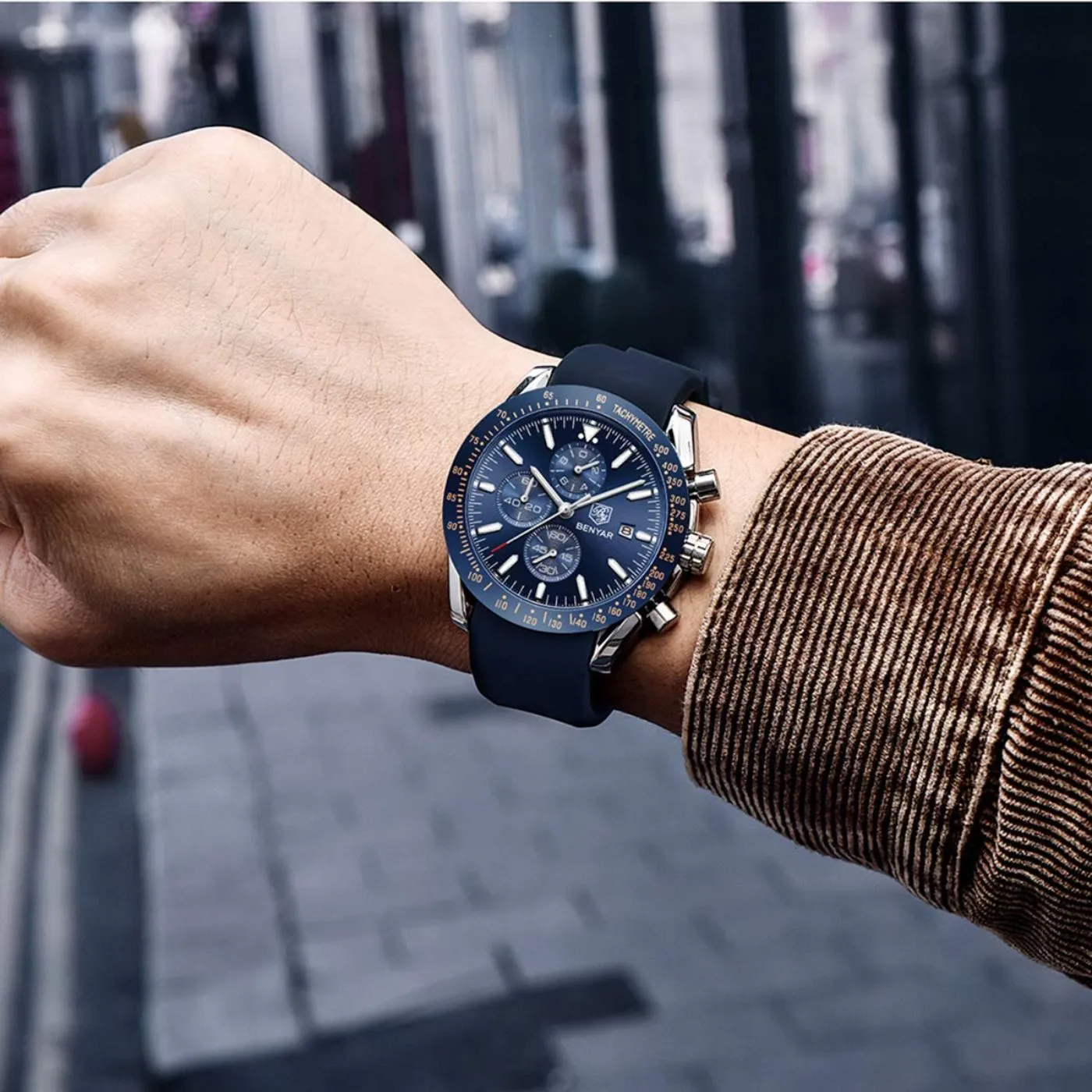 BENYAR Men's Luxury Business Casual Party-Wear Silicone Chronograph Date Display Watch