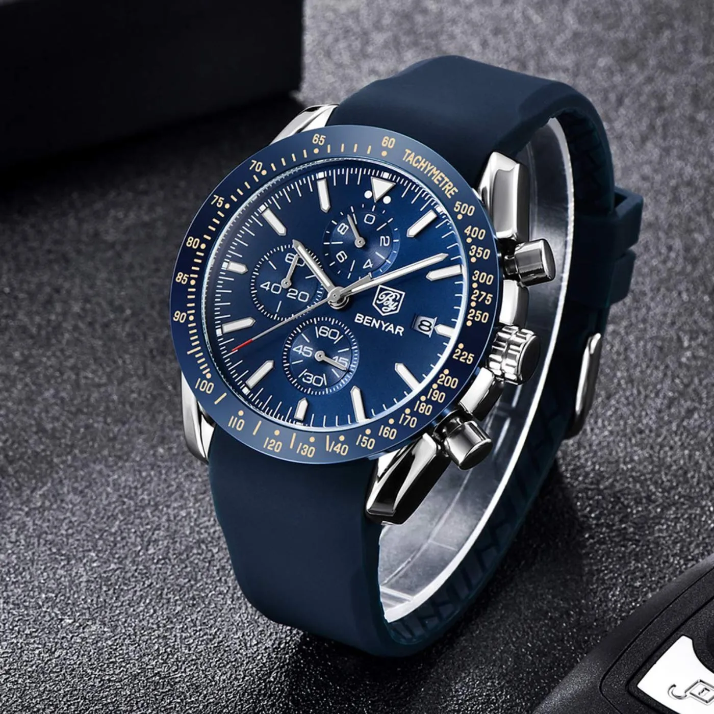 BENYAR Men's Luxury Business Casual Party-Wear Silicone Chronograph Date Display Watch